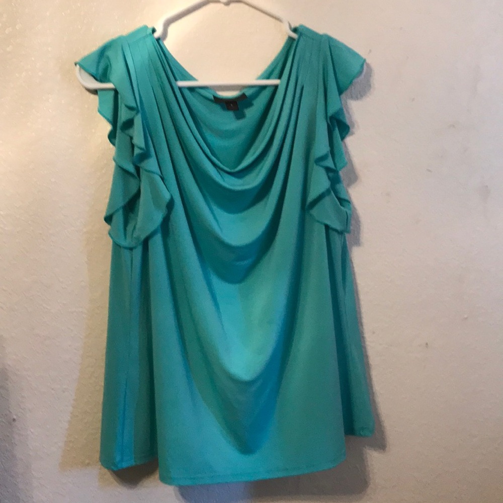 Worthington turquoise tank blouse with ruffles